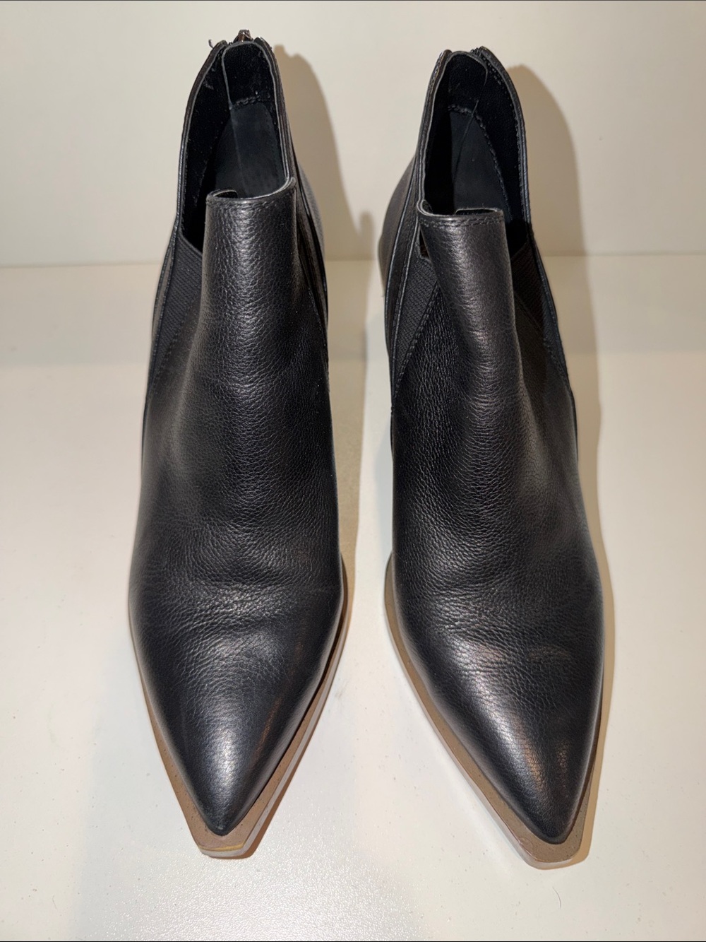 Vince Camuto Black Pointed Leather Ankle Booties with Contrast Sole